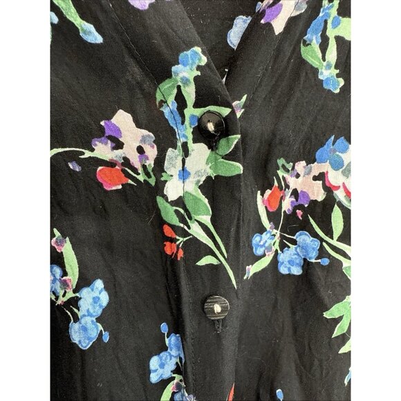 Anthropologie Maeve Aveiro Women's Black Floral Flutter Sleeve Top Size Large - Picture 3 of 10